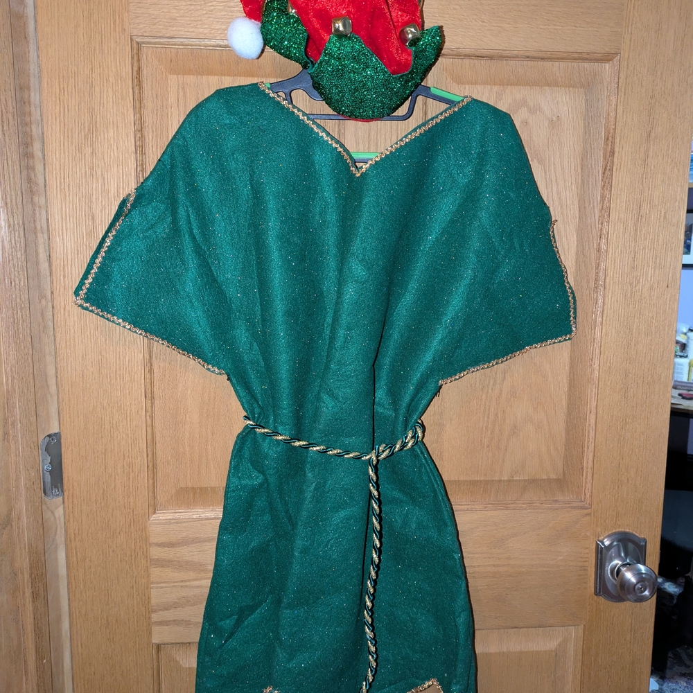 Festive Green Elf Costume with Gold Trim